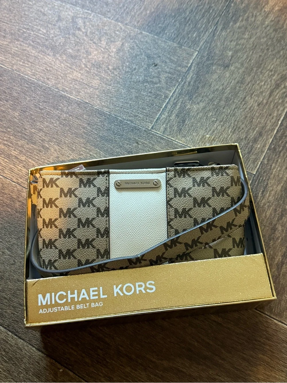 Michael Kors Beige and White Logo belt bag